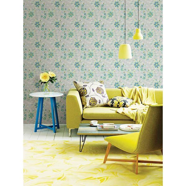 Chloe Green Floral - Brewster Wallcovering