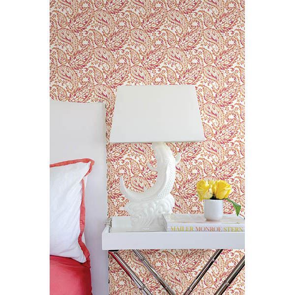 Adrian Pink Paisley Wallpaper - Brewster Wallcovering