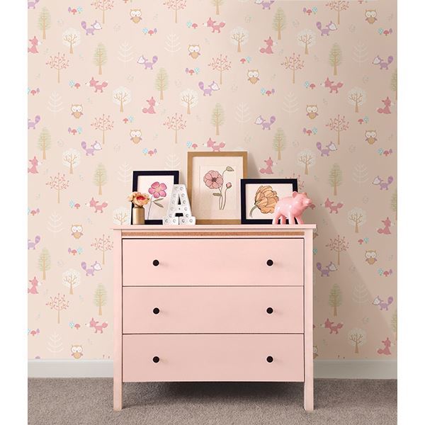 Forest Friends Pink Animal  | Brewster Wallcovering