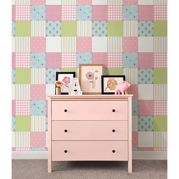 Patchwork Pink Patchwork - Brewster Wallcovering