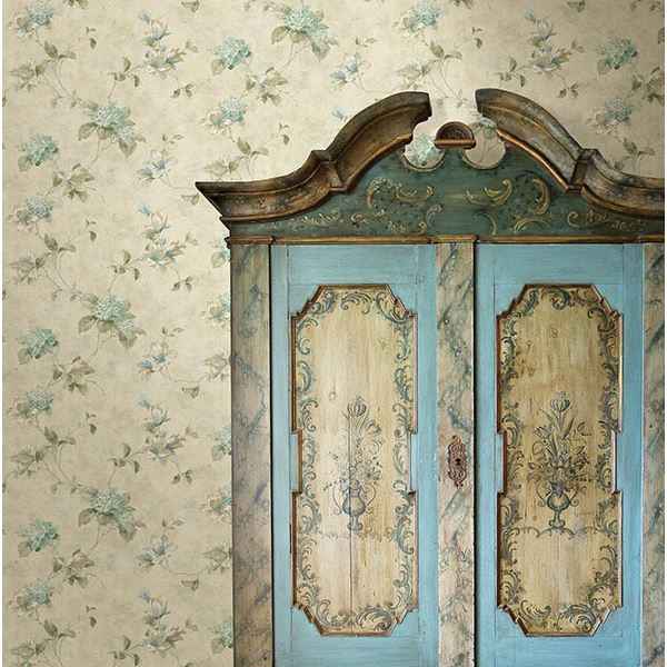 Magnolia Hydrangea Green Trail Wallpaper - York Wallcoverings - CCB76305