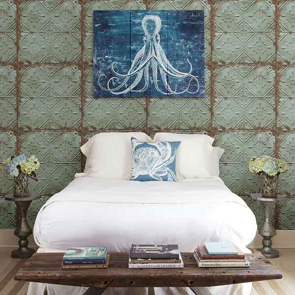 teal-tin-ceiling-wallpaper-york-wallcoverings-2701-22331 - York Wallcoverings Papel pintado