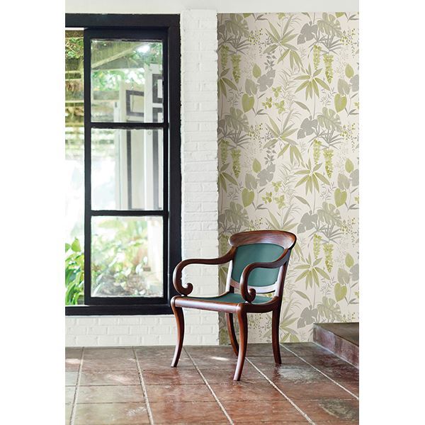 Descano Flower Golden Green Botanical  | Brewster Wallcovering - The WorkRm