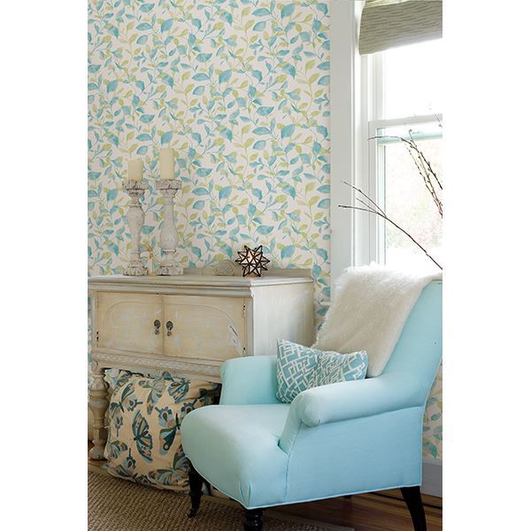 Catalina Trail Aqua Vine - Brewster Wallcovering