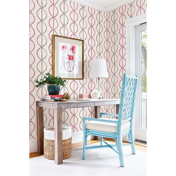 Banning Stripe Pink Geometric  | Brewster Wallcovering - The WorkRm