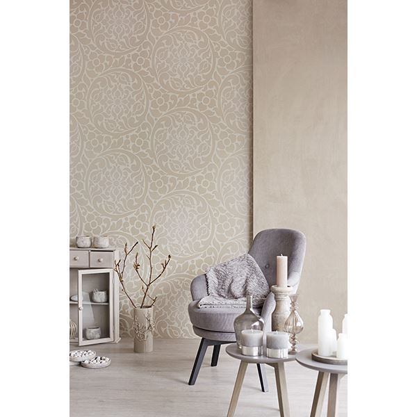 Leanne Taupe Metallic Dot Medallion - Brewster Wallcovering