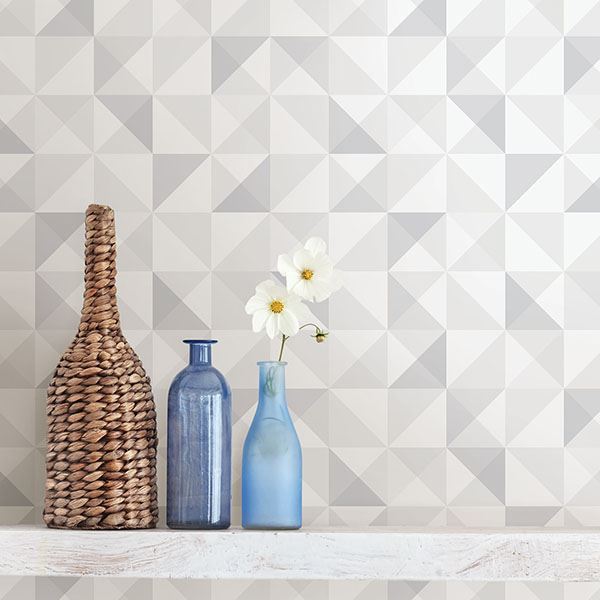 Dabria White Geometric - Brewster Wallcovering