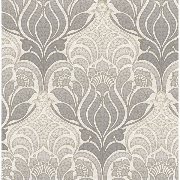 Brewster Wallcovering-Twill Charcoal Damask