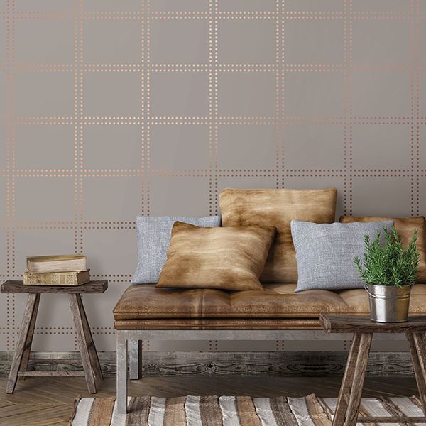 Gridlock Copper Geometric - Brewster Wallcovering