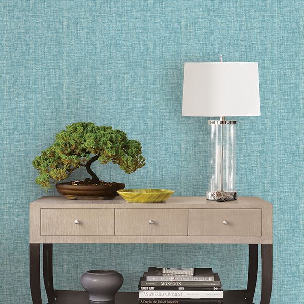 Oasis Turquoise Linen  | Brewster Wallcovering - The WorkRm