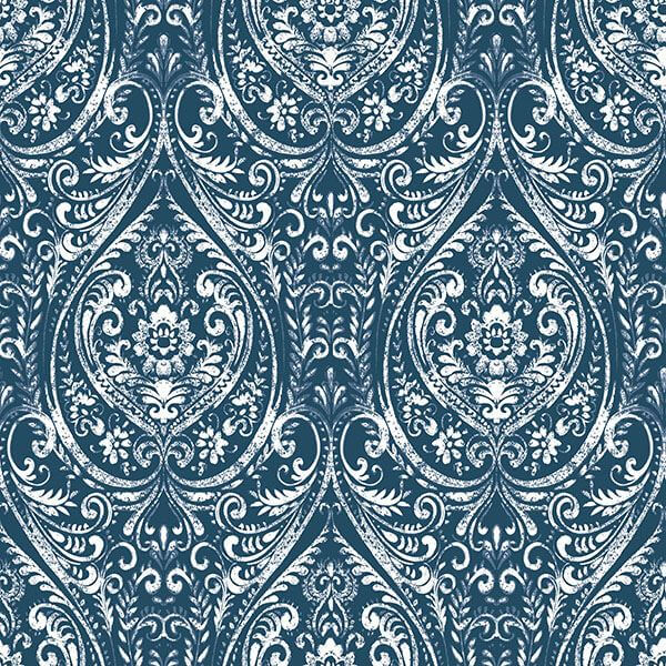 Bohemian Damask Indigo Peel and Stick Wallpaper - York Wallcoverings - NU1689 - York Wallcoverings Wallpaper