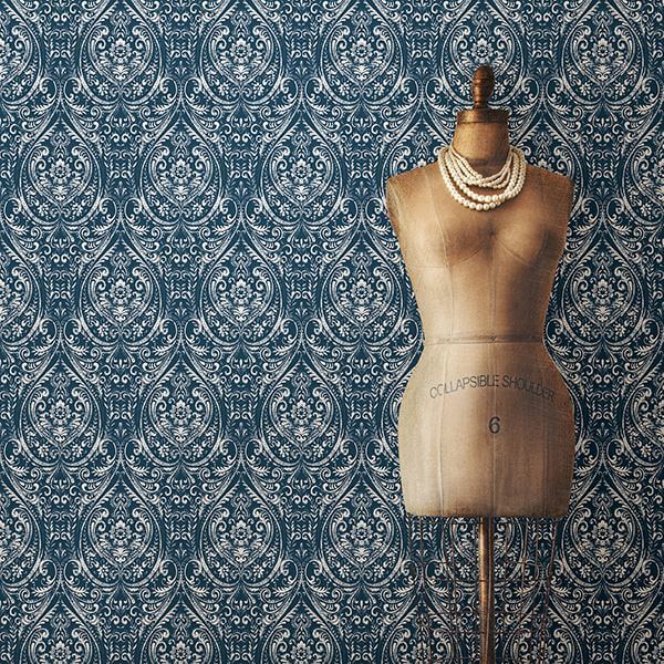 Bohemian Damask Indigo Peel and Stick Wallpaper - York Wallcoverings - NU1689 - York Wallcoverings Wallpaper