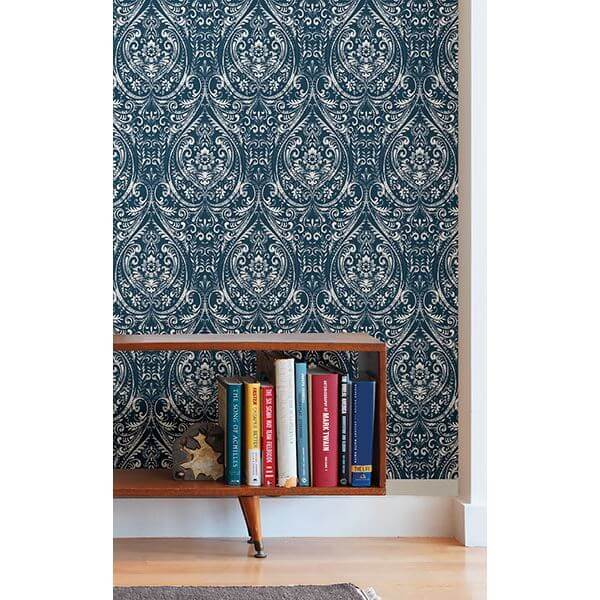 Bohemian Damask Indigo Peel and Stick Wallpaper - York Wallcoverings - NU1689 - York Wallcoverings Wallpaper
