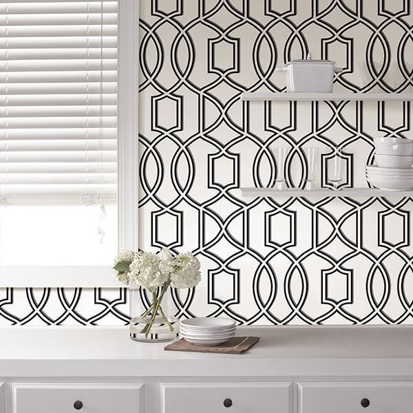Uptown Trellis Blackwhite Peel and Stick Wallpaper - York Wallcoverings - NU1696 - York Wallcoverings Wallpaper