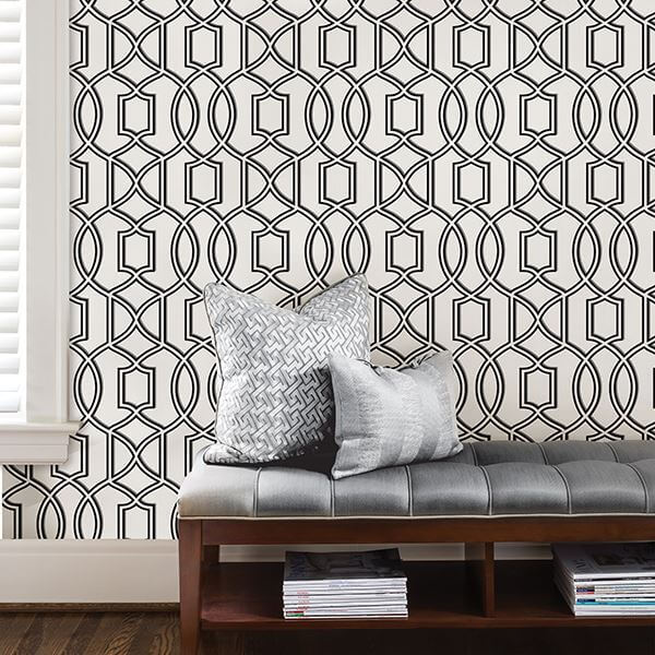 Uptown Trellis Blackwhite Peel and Stick Wallpaper - York Wallcoverings - NU1696 - York Wallcoverings Wallpaper