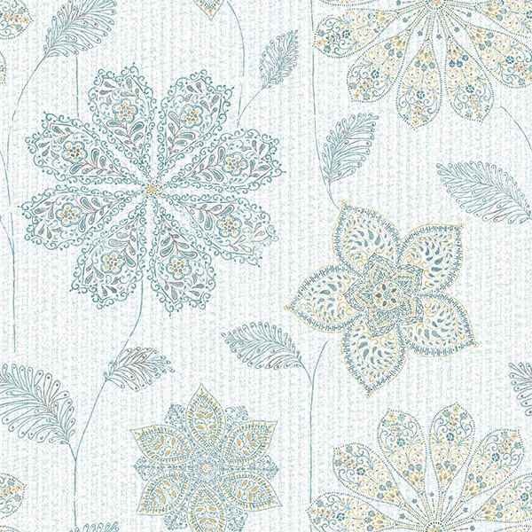 Gypsy Floral Bluegreen Peel and Stick Wallpaper - York Wallcoverings - NU1697