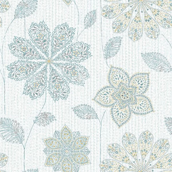 Gypsy Floral Bluegreen Peel and Stick Wallpaper - York Wallcoverings - NU1697 - York Wallcoverings Wallpaper