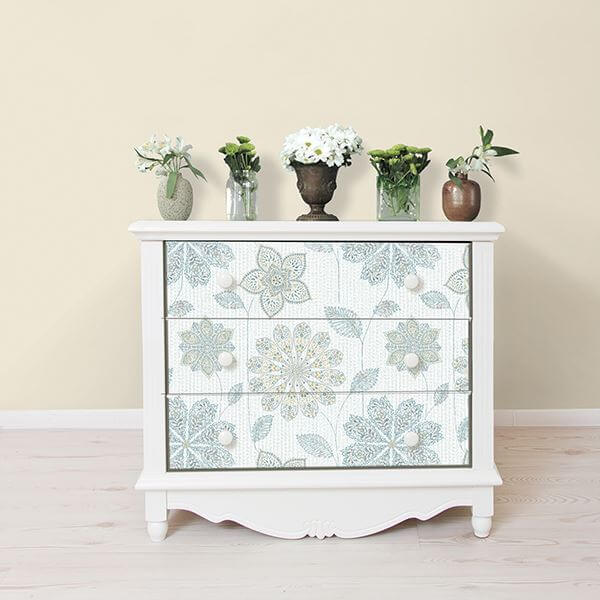 Gypsy Floral Bluegreen Peel and Stick Wallpaper - York Wallcoverings - NU1697 - York Wallcoverings Wallpaper