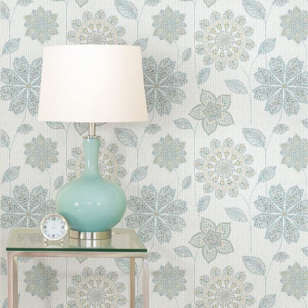 Gypsy Floral Bluegreen Peel and Stick Wallpaper - York Wallcoverings - NU1697 - York Wallcoverings Wallpaper