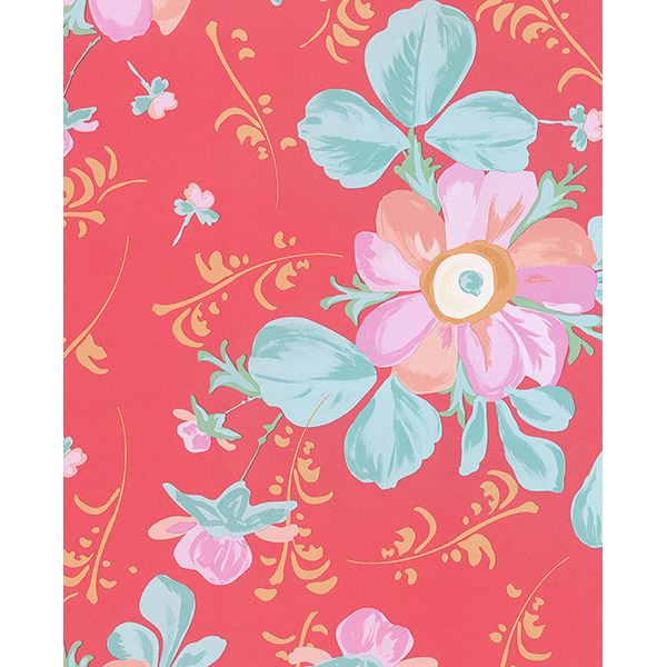 Brewster Wallcovering-Lyse Coral Painted Flowers Wallpaper