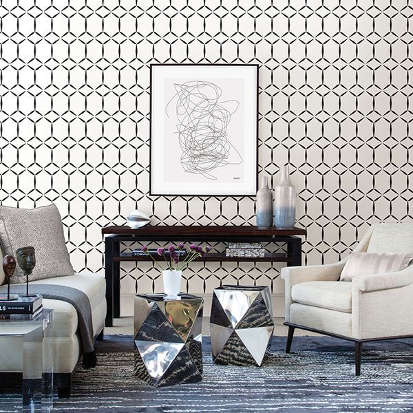 Fusion White Geometric Wallpaper  | Brewster Wallcovering - The WorkRm