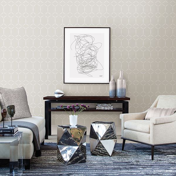 Fusion Neutral Geometric Wallpaper  | Brewster Wallcovering - The WorkRm