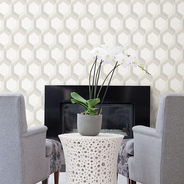 Hex Neutral Geometric Wallpaper  | Brewster Wallcovering - The WorkRm