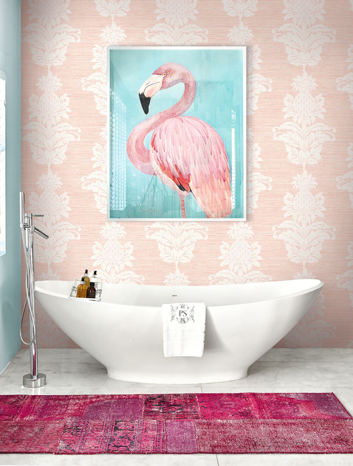 Pineapple Grove Pink Damask Wallpaper  | Brewster Wallcovering
