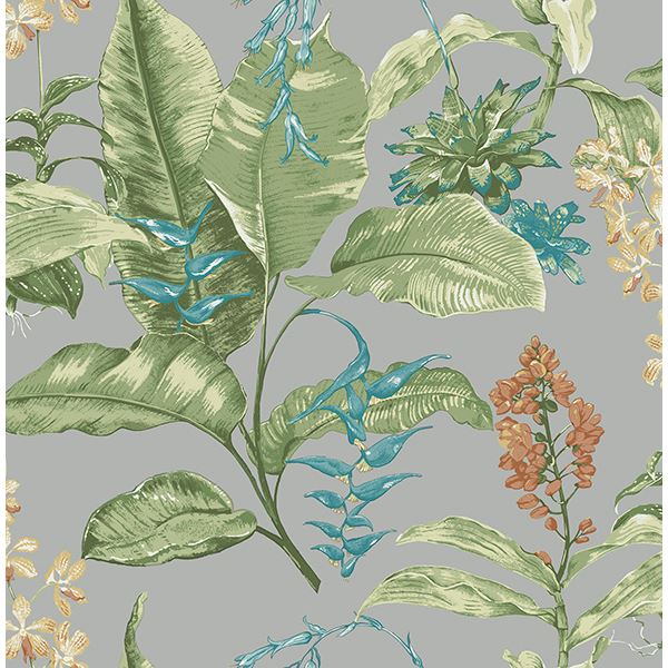 maui-grey-grey-botanical-wallpaper-york-wallcoverings-ps41808 - York Wallcoverings Wallpaper