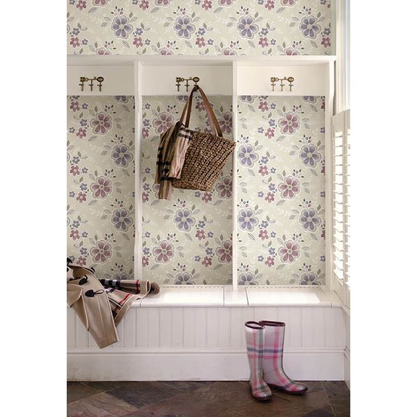 Chloe Purple Floral Wallpaper - Brewster Wallcovering