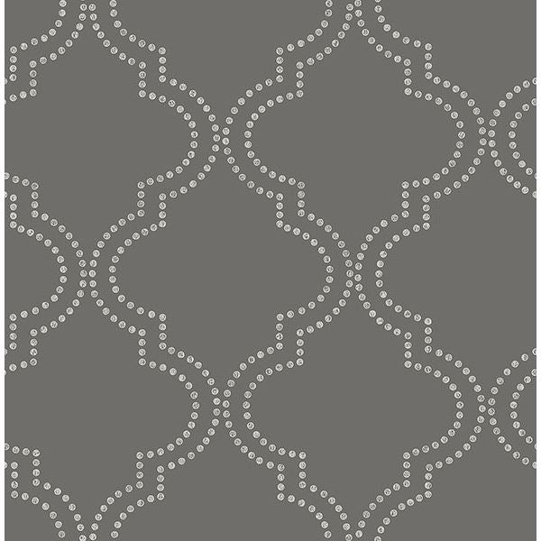 Brewster Wallcovering-Tetra Charcoal Quatrefoil Wallpaper