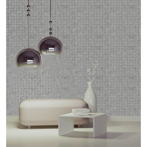 Dagmar Silver Medium Squares Wallpaper - Brewster Wallcovering