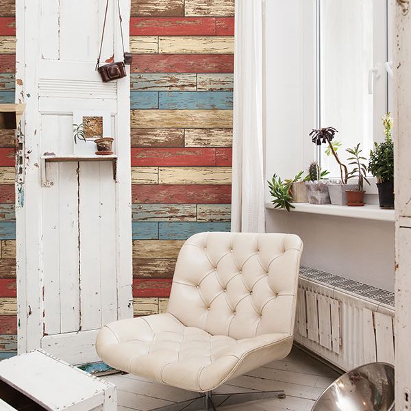 Levi Red Scrap Wood Wallpaper  | Brewster Wallcovering - The WorkRm