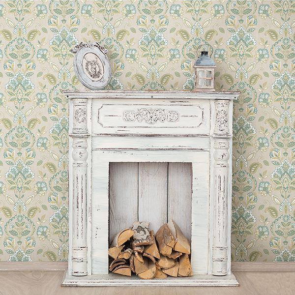 Rayleigh Teal Floral Damask Wallpaper  | Brewster Wallcovering