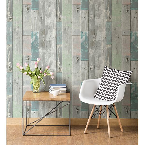 Deena Turquoise Distressed Wood Wallpaper  | Brewster Wallcovering - The WorkRm