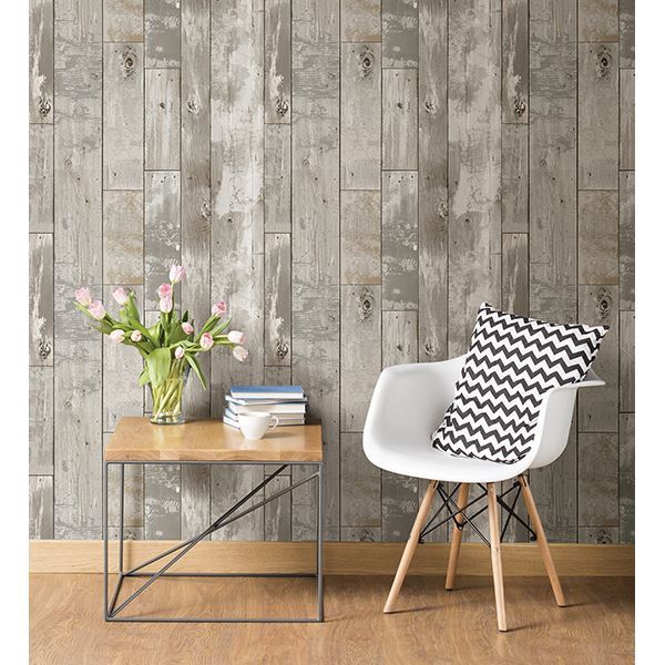 Deena Grey Distressed Wood Wallpaper  | Brewster Wallcovering - The WorkRm