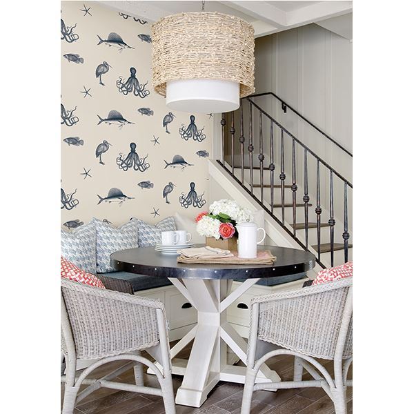 Oceania Navy Sea Creature Wallpaper - Brewster Wallcovering