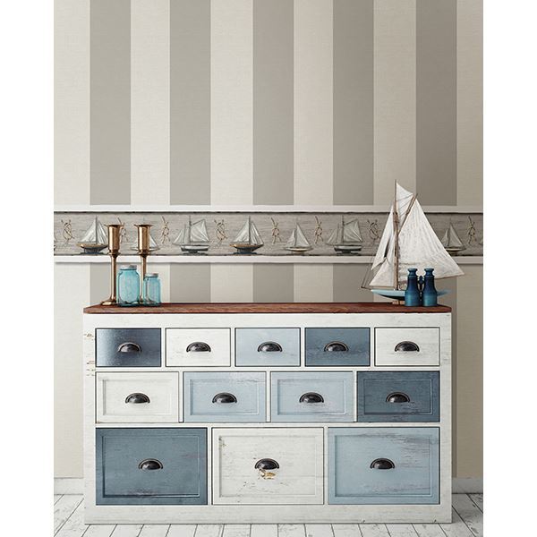 Awning Grey Stripe Wallpaper - Brewster Wallcovering