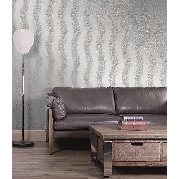 Wheaton Silver Leaf Wave Wallpaper - Brewster Wallcovering