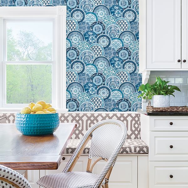 Laguna Blue Plate Wallpaper  | Brewster Wallcovering - The WorkRm