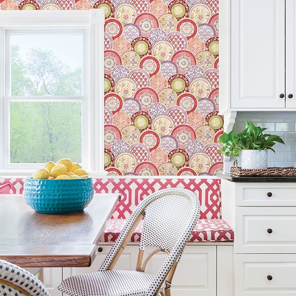 Laguna Pink Plate Wallpaper  | Brewster Wallcovering - The WorkRm