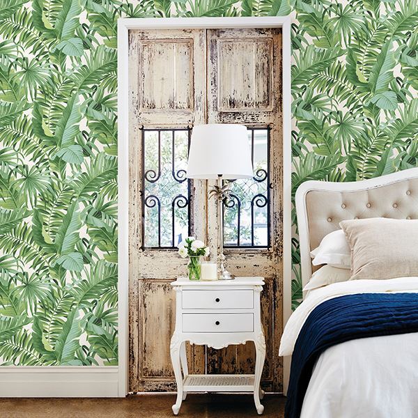 Alfresco Green Palm Leaf Wallpaper  | Brewster Wallcovering - The WorkRm