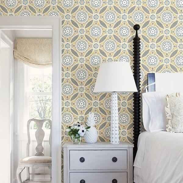 Maya Yellow Medallion Wallpaper - York Wallcoverings - 2744-24114 - York Wallcoverings Wallpaper