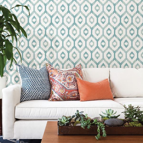 Lucia Teal Diamond Wallpaper - Brewster Wallcovering