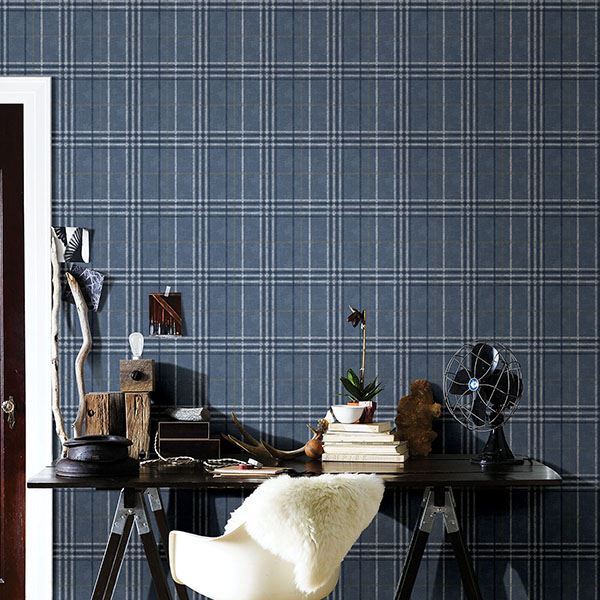 Rockefeller Navy Plaid  | Brewster Wallcovering - The WorkRm