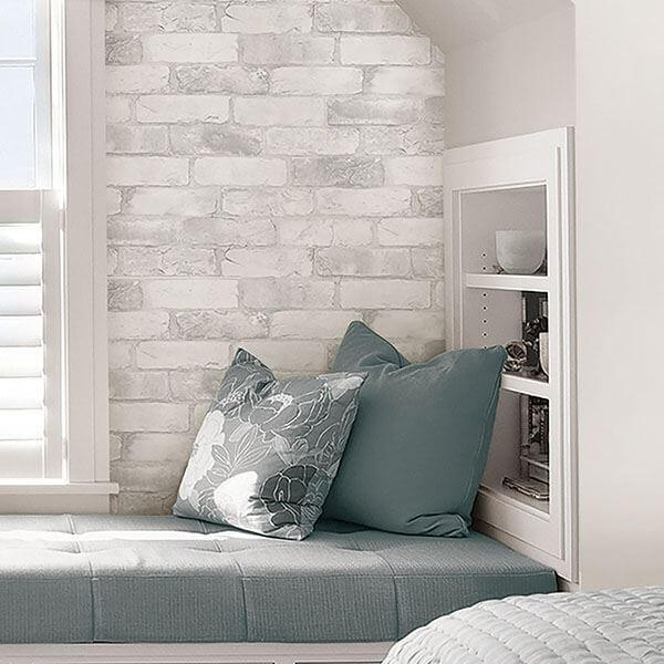 Loft White Brick Peel Stick Wallpaper - York Wallcoverings - NU2218 - York Wallcoverings Wallpaper