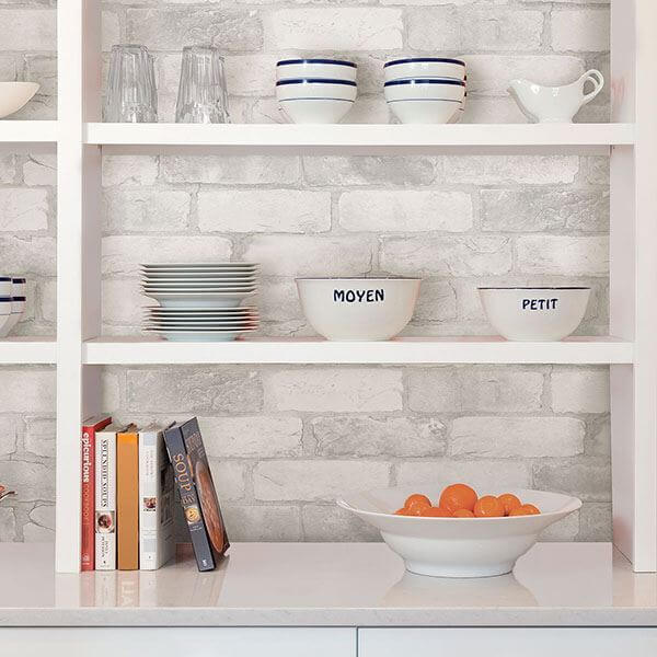 Loft White Brick Peel Stick Wallpaper - York Wallcoverings - NU2218 - York Wallcoverings Wallpaper