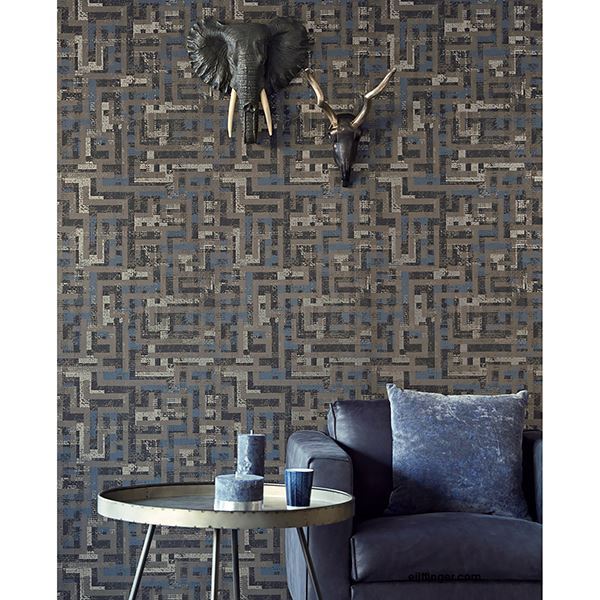 Geometric Dark Brown Tebessa Wallpaper  | Brewster Wallcovering - The WorkRm