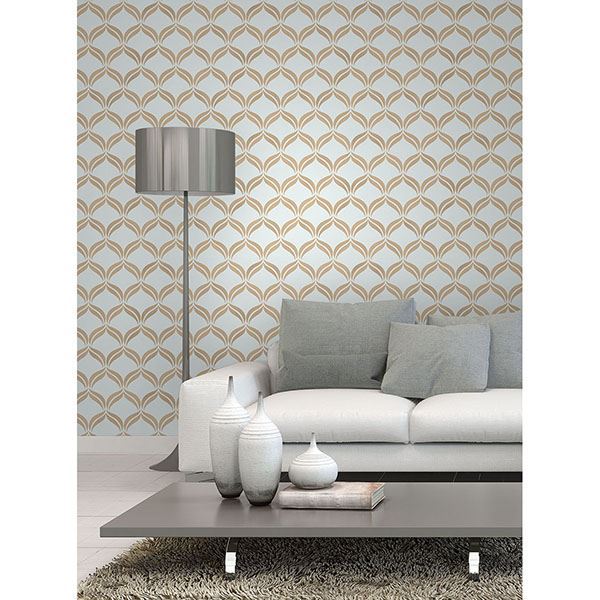 Wentworth Geo Blue Ogee Wallpaper - Brewster Wallcovering