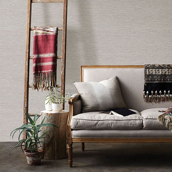 Mabe Grey Faux Grasscloth Wallpaper  | Brewster Wallcovering